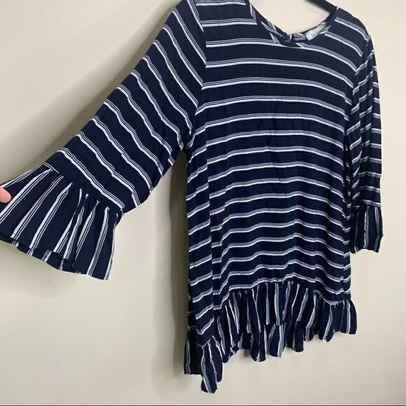Ces femme navy white stripe blouse top small A1 - Picture 2 of 7